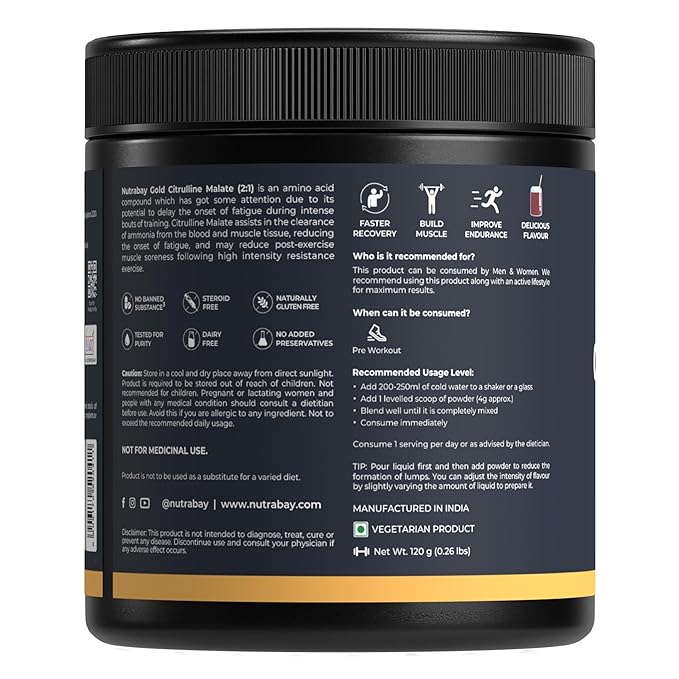 Nutrabay Gold Citrulline Malate 2:1 Powder | Nitric Oxide Boost | Pre-Workout | Cola