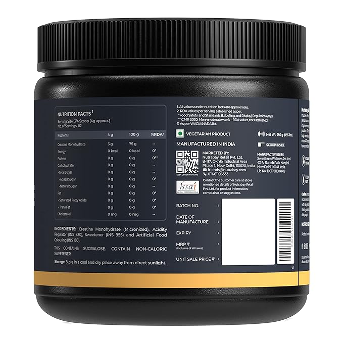 Nutrabay Gold Micronised Creatine Monohydrate | 250g | Pre-Post Workout | Muscle Repair | Cola