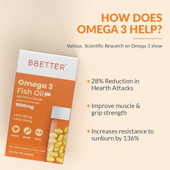 BBETTER Omega-3 Fish Oil 1000mg | Omega-3 Fatty Acids | Heart & Joint Health