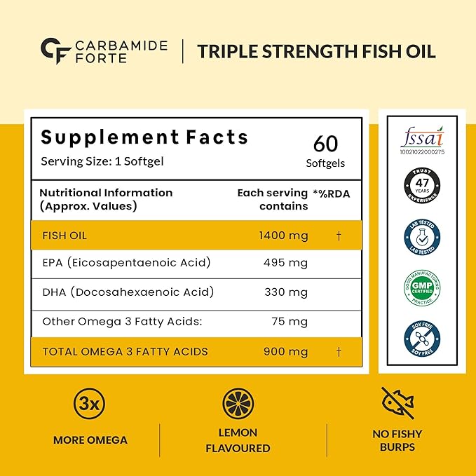 Carbamide Forte Triple Strength Fish Oil 1400mg | Omega 3 900mg | Heart and Joint Health