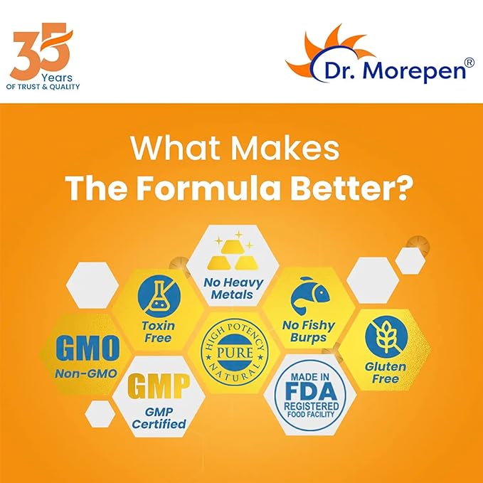 Dr. Morepen Cod Liver Oil | Natural Omega 3 | Vitamin D and A | UltraPure | Heart and Brain | 100 Softgels