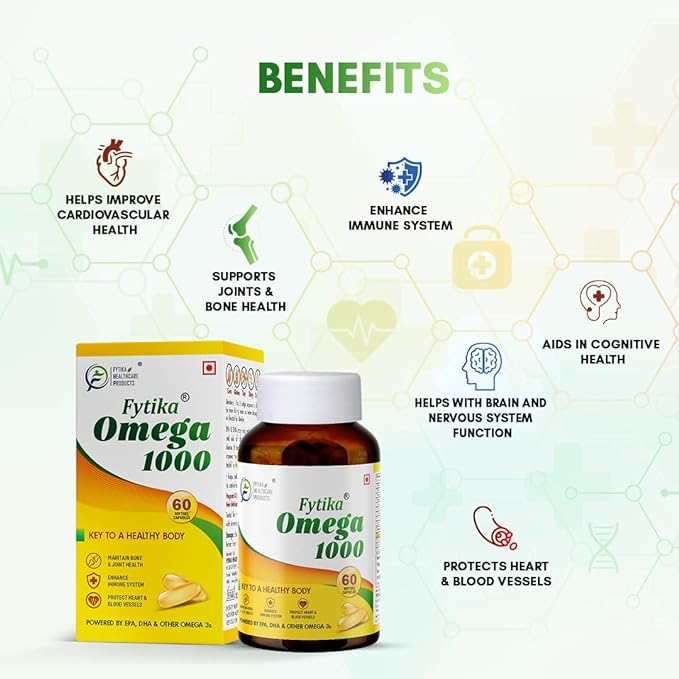 Fytika Omega-3 Fish Oil 1000mg | EPA 360mg and DHA 240mg | Heart | Eye and Brain Supportules
