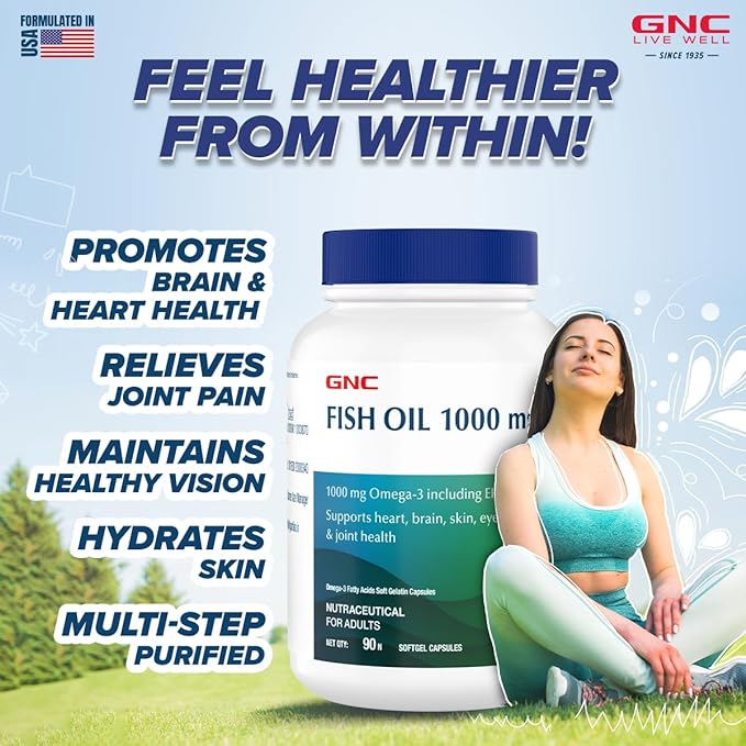 GNC Fish Body Oil | 1000mg Omega 3 | EPA and DHA | Joint Health and Focus