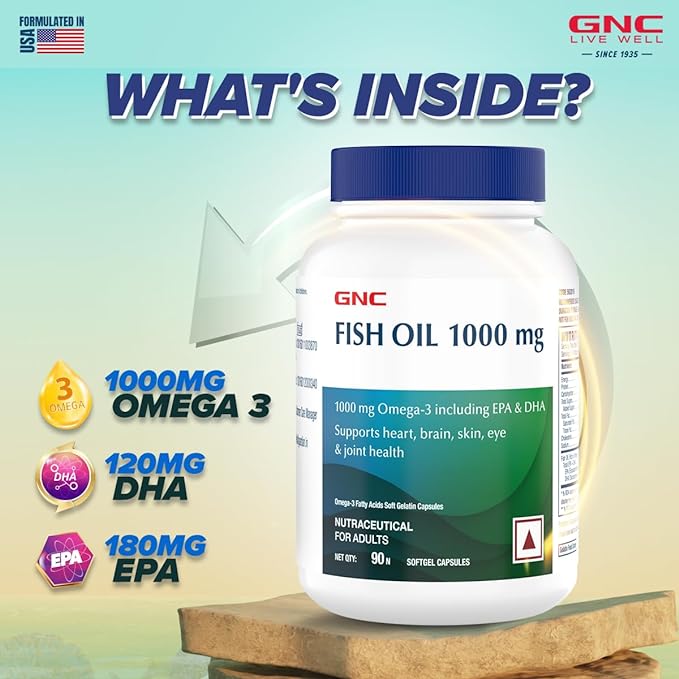 GNC Fish Body Oil | 1000mg Omega 3 | EPA and DHA | Joint Health and Focus