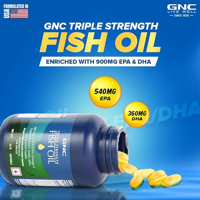 GNC Triple Strength Fish Oil | 1500mg | 900mg EPA and DHA | Memory and Vision | No Fishy Aftertaste