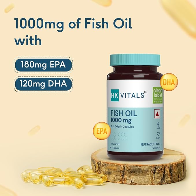 HealthKart HK Vitals Fish Oil Capsule For Men And Women, (1000mg Omega 3 with 180 mg EPA & 120 mg DHA), Omega 3 Fish Oil Capsules