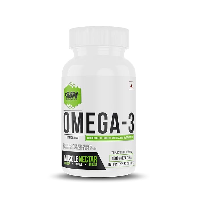 Muscle Nectar Omega 3 Fish Oil Triple Strength 2500mg for Men & Women - Molecularly Distilled (1500mg EPA/DHA)