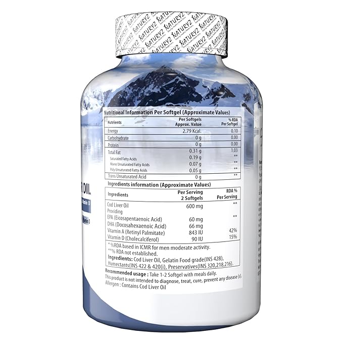 Naturyz Imported Icelandic COD Liver Oil Capsules with Natural Omega 3 (EPA & DHA)