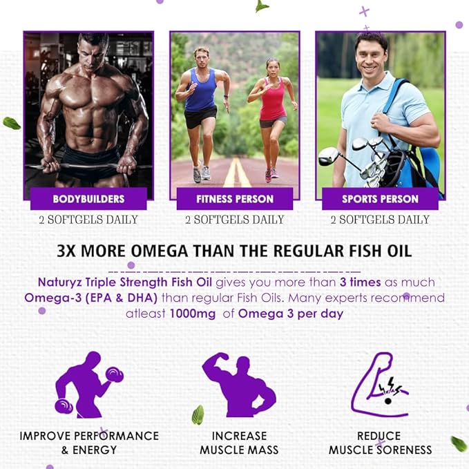 Naturyz 2450 mg Triple Strength Omega 3 Fish Oil with Highest Strength