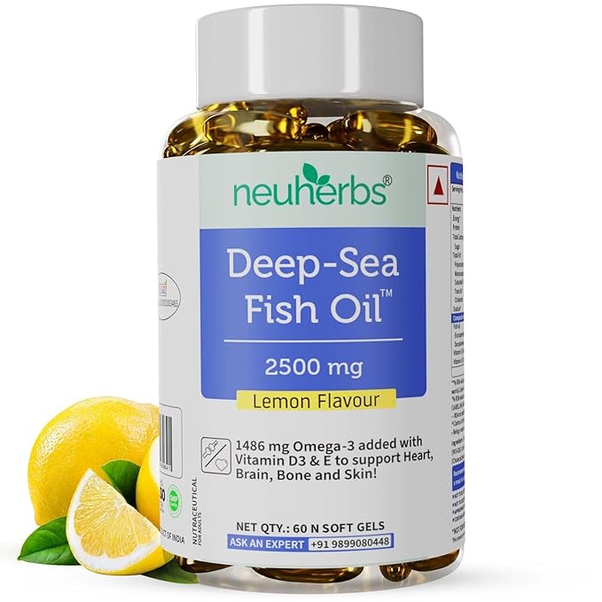 Neuherbs Deep Sea Omega-3 Fish Oil Triple Strength 2500mg | EPA 892mg & DHA 594mg | Heart & Brain | No Fishy Burps
