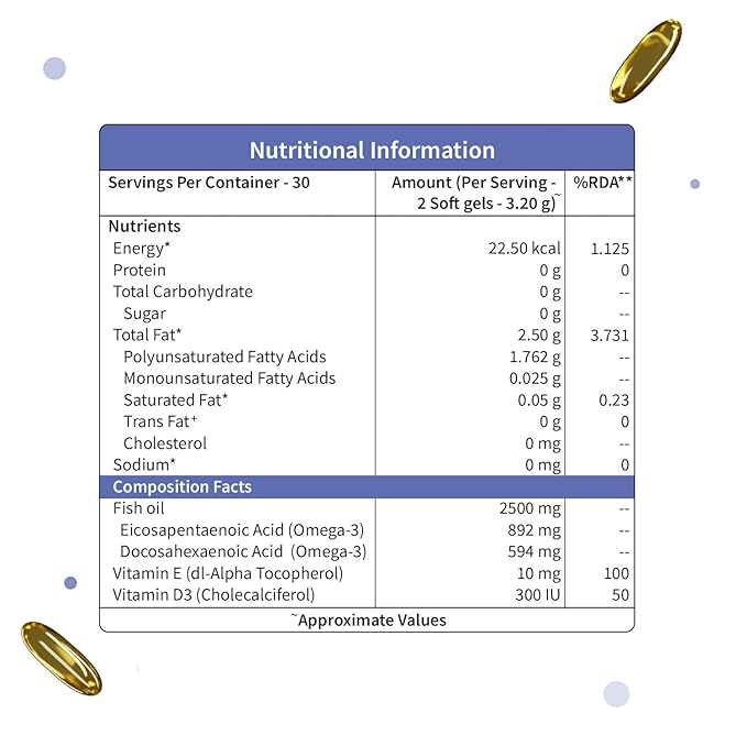 Neuherbs Deep Sea Omega-3 Fish Oil Triple Strength 2500mg | EPA 892mg & DHA 594mg | Heart & Brain | No Fishy Burps