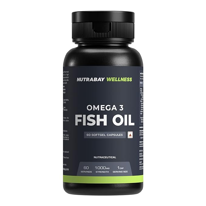 Nutrabay Wellness Omega 3 Fish Oil 180 mg EPA and 120 mg DHA for Healthy Brain | Heart | Eyes and Joints - 1000mg
