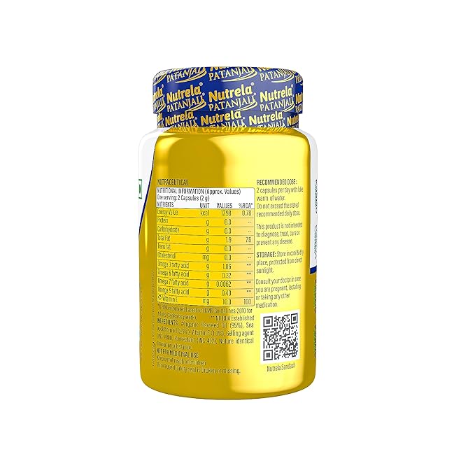 Nutrela Patanjali Organic Omega 3 6 7 9 Nutrition Supplement, EPA 200mg & DHA 150mg