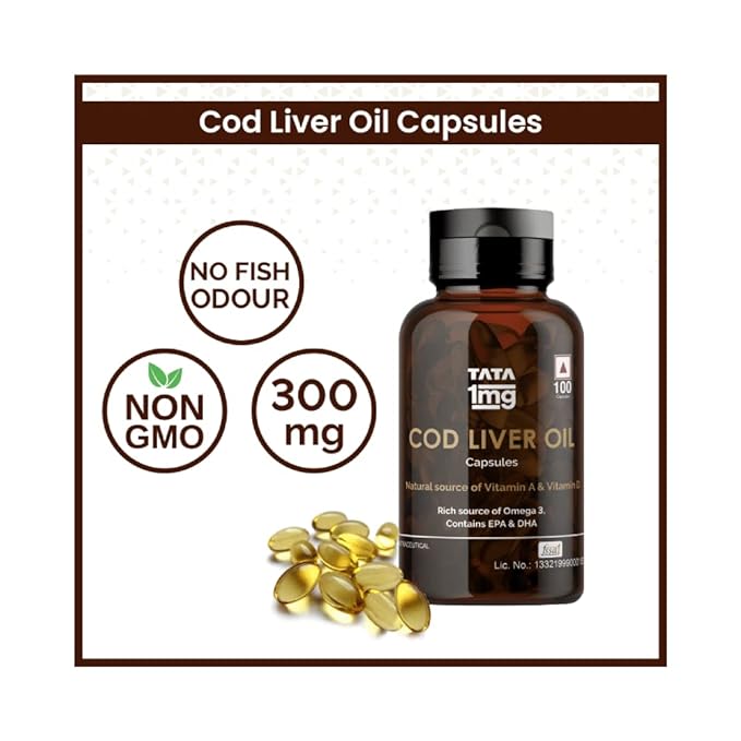 TATA 1mg Cod liver Oil Capsule with Omega 3 (EPA & DHA), Vitamin A & Vitamin D