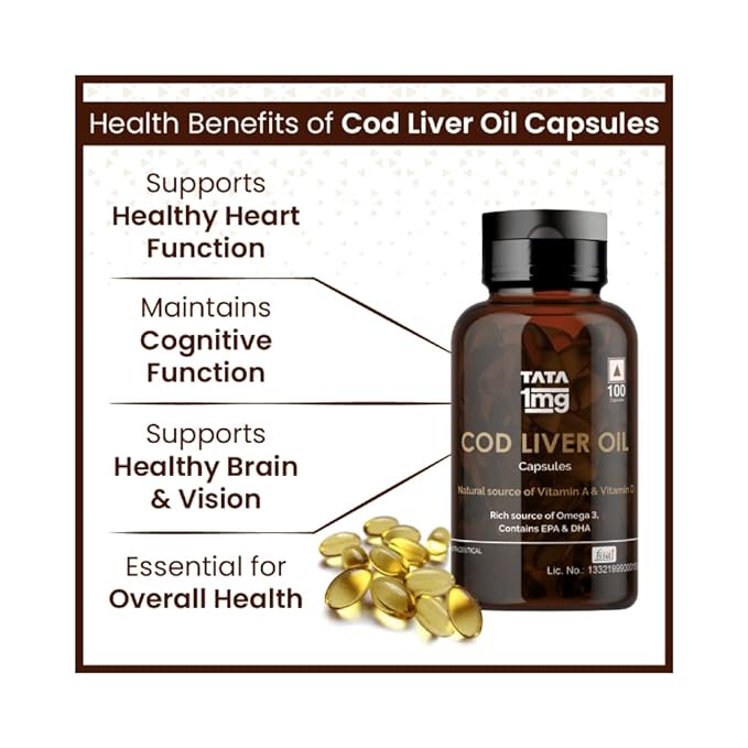 TATA 1mg Cod liver Oil Capsule with Omega 3 (EPA & DHA), Vitamin A & Vitamin D