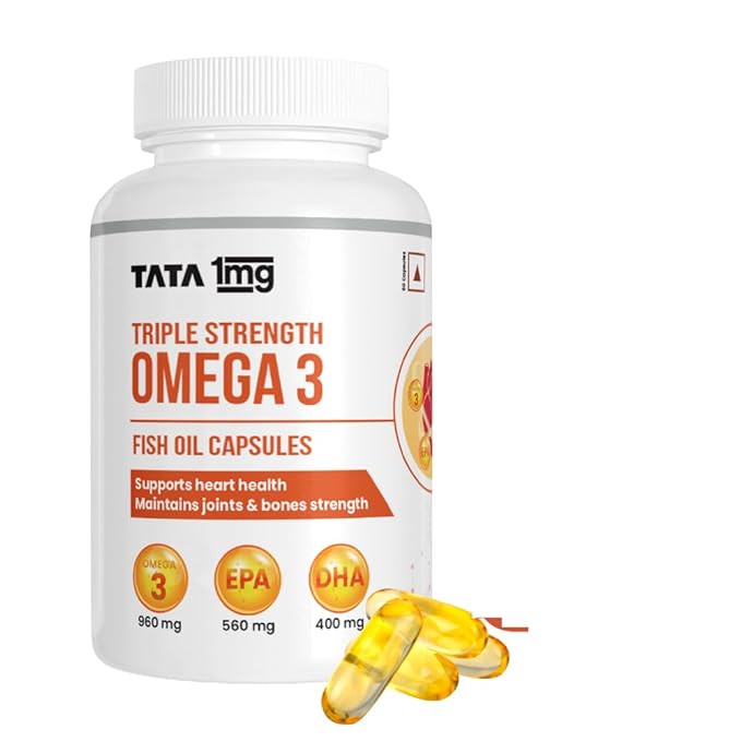 Tata 1mg Triple Strength Omega 3(960mg), EPA(560mg) & DHA (400mg) Fish Oil Capsule