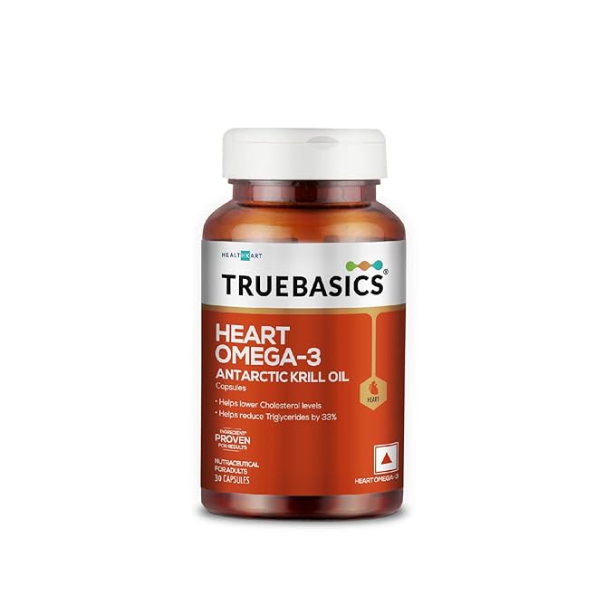 TrueBasics Heart Omega 3 Antarctic Krill Oil | for Healthy Heart | Reduces Cholesterol and Triglycerides
