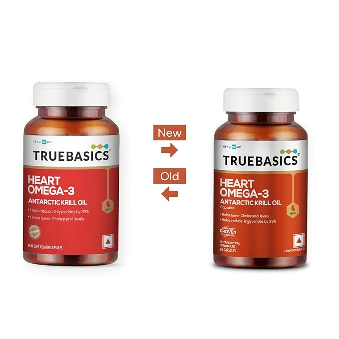 TrueBasics Heart Omega 3 Antarctic Krill Oil | for Healthy Heart | Reduces Cholesterol and Triglycerides