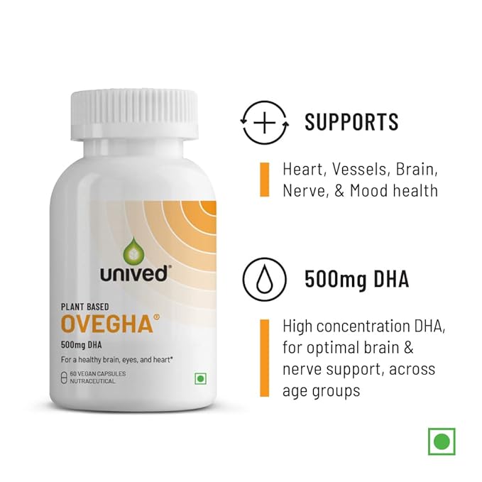 Unived Ovegha Vegan Omega-3 DHA | 1000mg Algae Oil 500mg DHA Per Serving