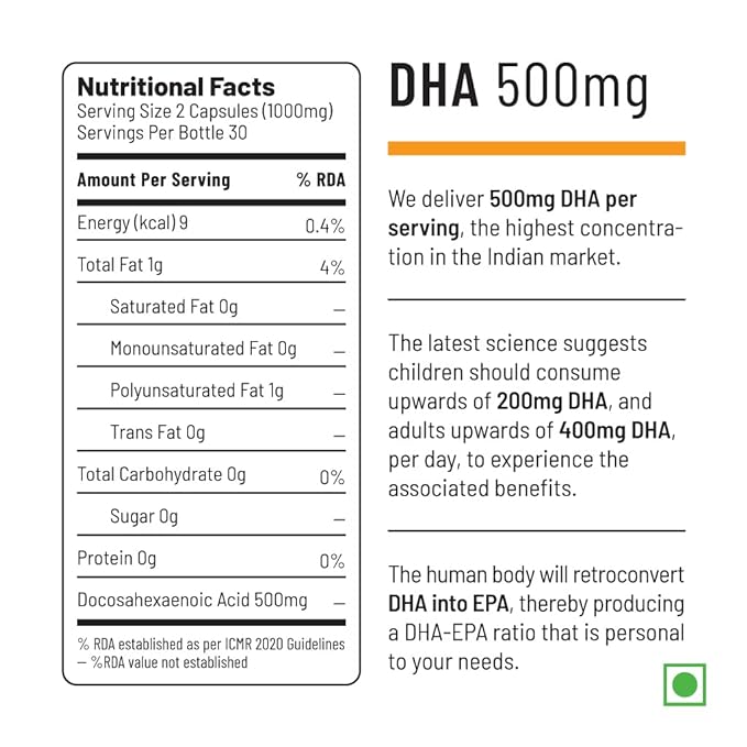 Unived Ovegha Vegan Omega-3 DHA | 1000mg Algae Oil 500mg DHA Per Serving