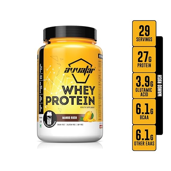 Avvatar Whey Protein | Isolate & Concentrate Blend | 27g Protein | Fresh Cow's Milk | Lean Muscle | Mango Rush