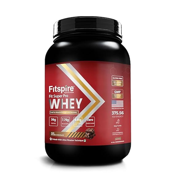 Fitspire Fit Super Pro Whey Protein | 36g Protein | 7.76g BCAA Ratio | 5.91g L Glutamine Acid | Double Chocolate
