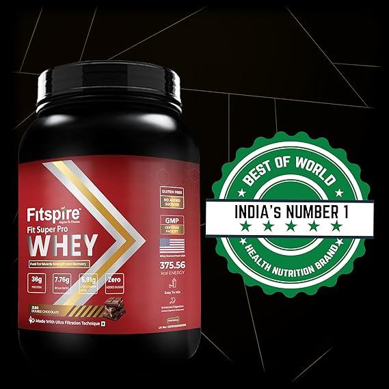 Fitspire Fit Super Pro Whey Protein | 36g Protein | 7.76g BCAA Ratio | 5.91g L Glutamine Acid | Double Chocolate