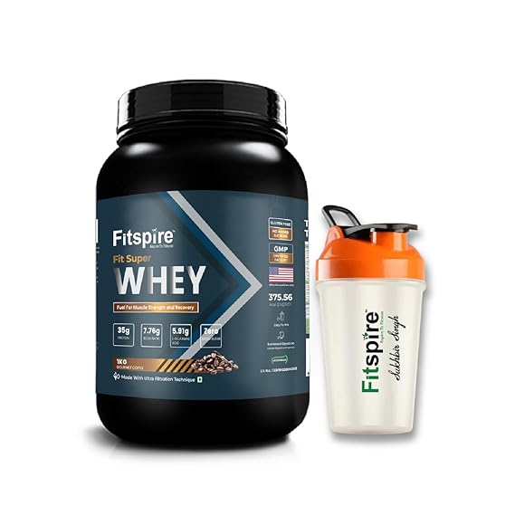 Fitspire Fit Super Whey Protein | 35g Protein | 7.8g BCAA | Free Shaker Whey Blend | Muscle Recovery | Gourmet Coffee