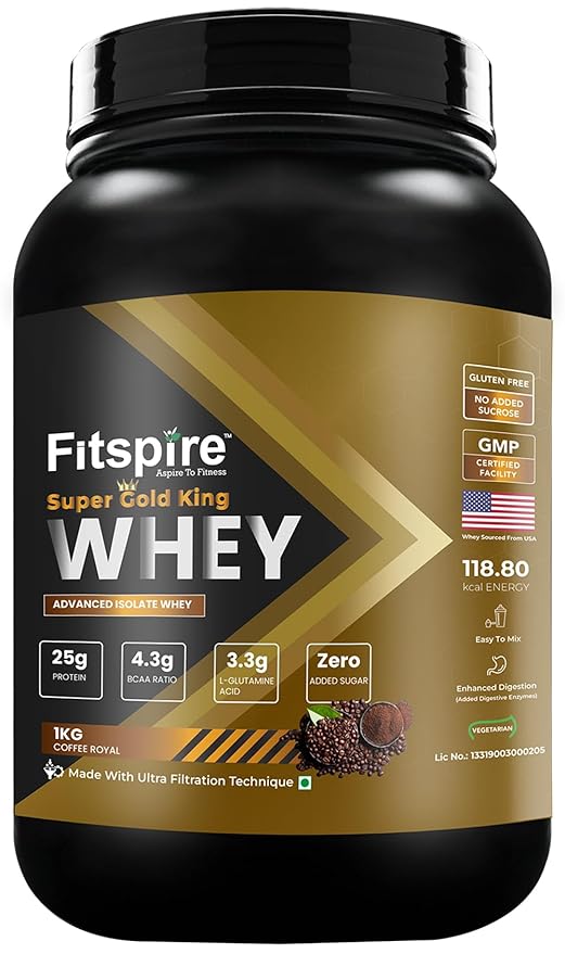 Fitspire Gold King Whey Isolate | 25g Protein | DigeZyme | Lean Muscle | Royal Coffee