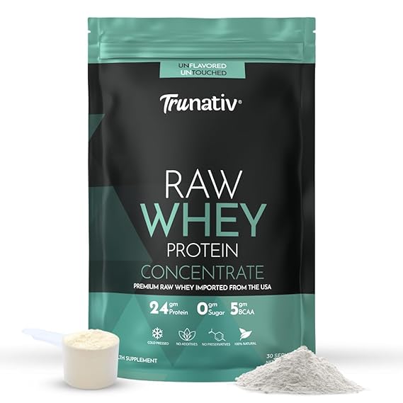 TruNativ Raw Whey Protein Concentrate Powder for Muscle Support and Recovery | 24 gm Protein | 5 gm BCAA | Unflavoured