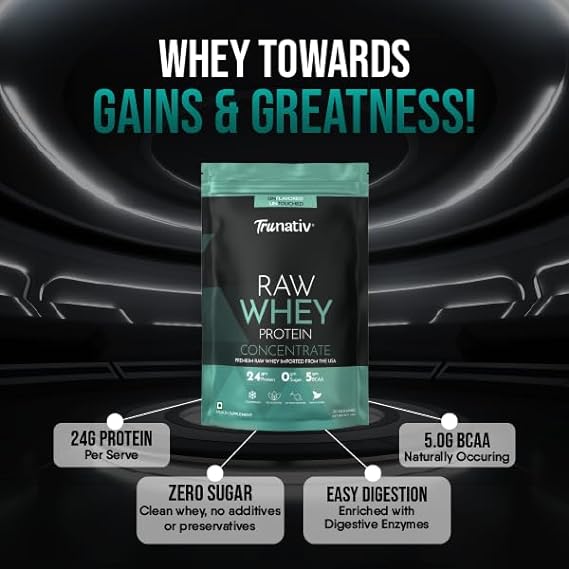 TruNativ Raw Whey Protein Concentrate Powder for Muscle Support and Recovery | 24 gm Protein | 5 gm BCAA | Unflavoured