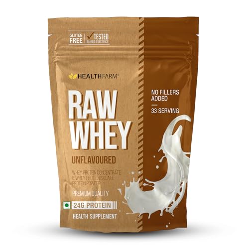 Healthfarm Raw Whey Unflavoured Whey Protein Concentrate & Whey Isolate Protein Powder, 33 Servings