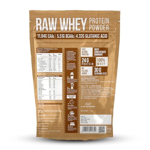 Healthfarm Raw Whey Unflavoured Whey Protein Concentrate & Whey Isolate Protein Powder, 33 Servings