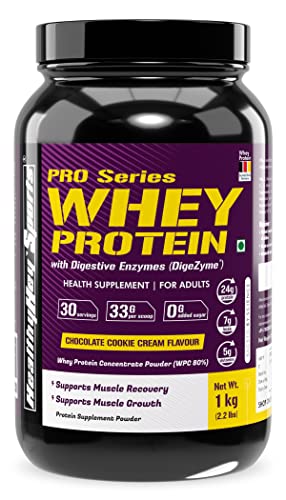 HealthyHey Nutrition Sports Whey Protein Concentrate 80% Protein with Digestive Enzymes, Chocolate Cookie Cream