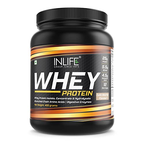 INLIFE Whey Protein Isolate Concentrate Hydrolysate Powder, Cafe Mocha