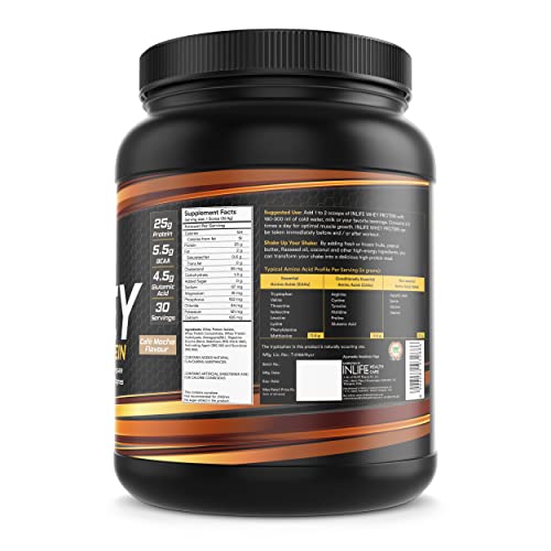 INLIFE Whey Protein Isolate Concentrate Hydrolysate Powder, Cafe Mocha