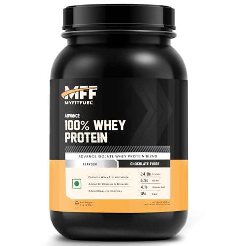 MyFitFuel Advance MFF 100% Whey Protein Powder, Whey With Digestive Enzymes and Multi Vitamins, 28 Servings, Chocolate Fudge