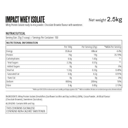 Myprotein Impact Whey Isolate Powder, 21g Premium Isolate Protein, 4.5g BCAA, 3.6g Glutamine, Chocolate Smooth