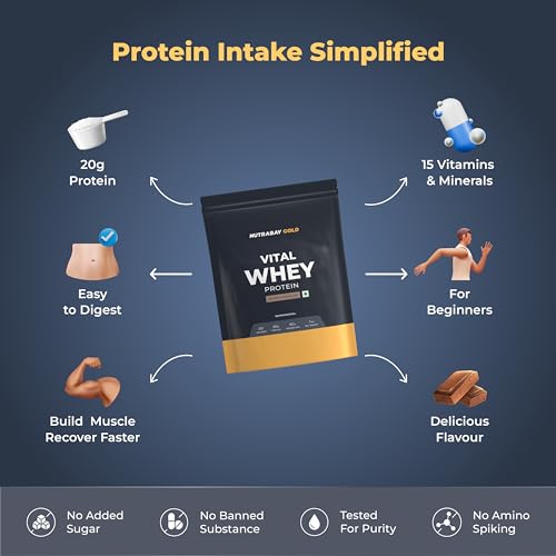 Nutrabay Gold Vital Whey Protein | 20 Serving | 20g Protein | Belgian Chocolate Flavour