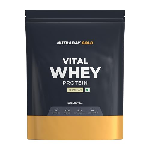 Nutrabay Gold Vital Whey Protein for Beginners with Vitamins and Minerals | 20g Protein | Kesar Kulfi