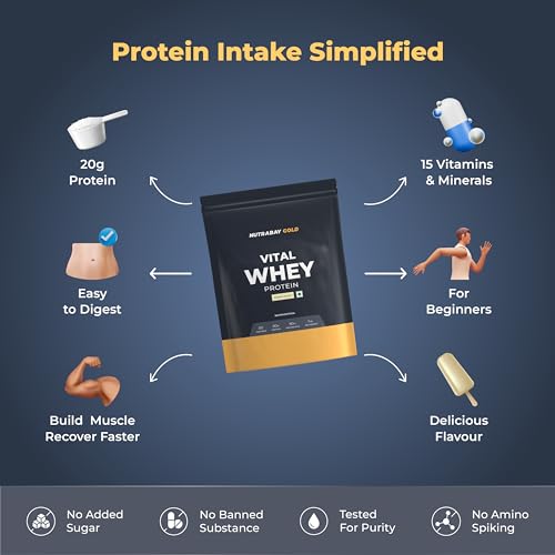 Nutrabay Gold Vital Whey Protein for Beginners with Vitamins and Minerals | 20g Protein | Kesar Kulfi
