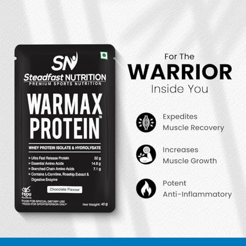 Steadfast Nutrition Warmax Whey Isolate and Hydrolysate Protein Powder | 32g Protein with L Carnitine | EAAs | BCAAs and Rose Hip Extract | Chocolate