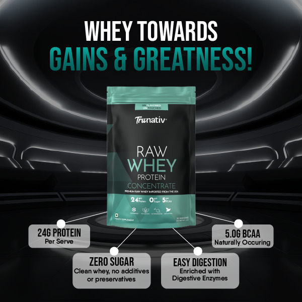 TruNativ Raw Whey Protein Concentrate | 30 Serving | 24g Protein | Unflavoured