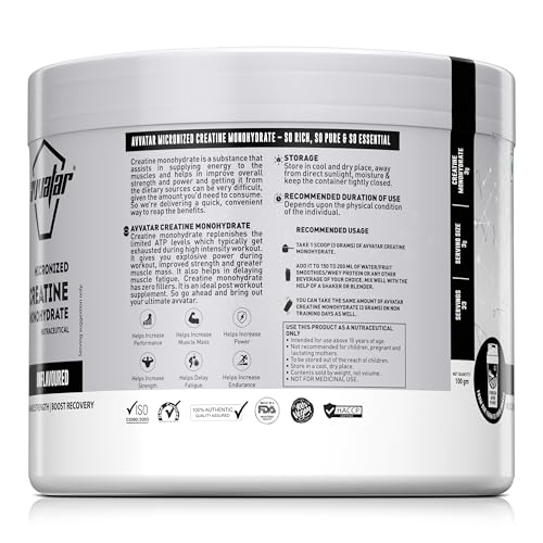 Avvatar Micronised Creatine Monohydrate | 3g per Scoop | Strength & Recovery | Unflavoured