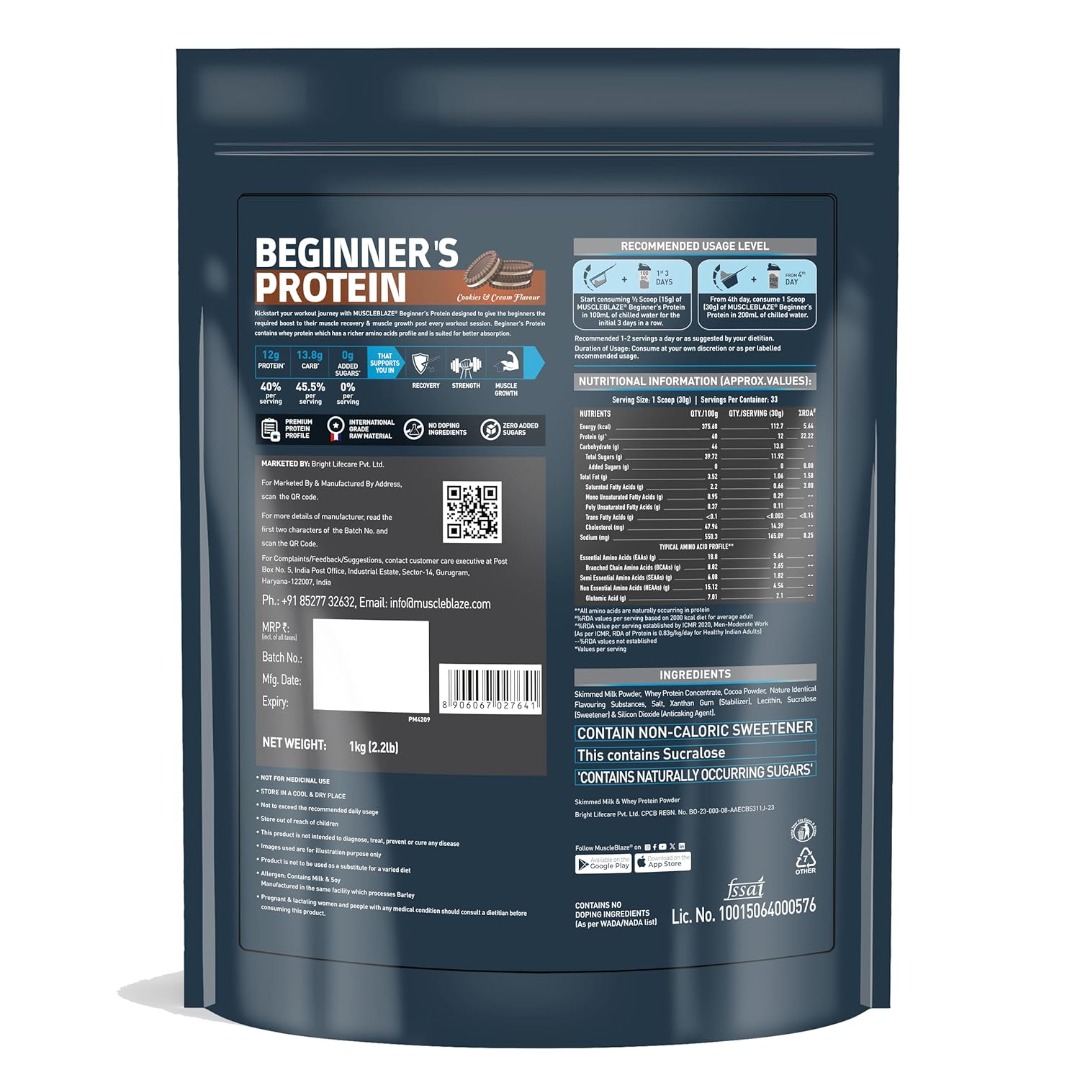 MuscleBlaze Beginners Whey Protein Supplement | Cookies and Cream