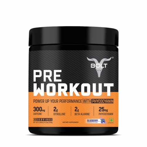 Bolt Nutrition Pre Workout Supplement With Caffeine | Citrulline Malate | B Alanine | Taurine 30 Servings