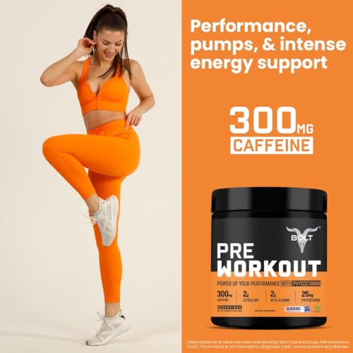 Bolt Nutrition Pre Workout Supplement With Caffeine | Citrulline Malate | B Alanine | Taurine 30 Servings