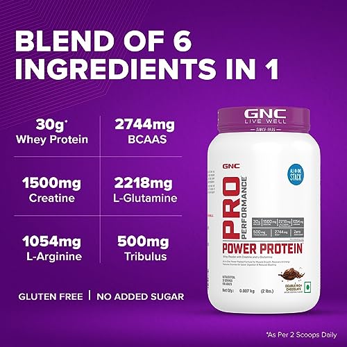 GNC Pro Performance Power Protein | 30g Protein | 1.5g Creatine | 2.2g L Glutamine | Muscle Mass | Double Rich Chocolate