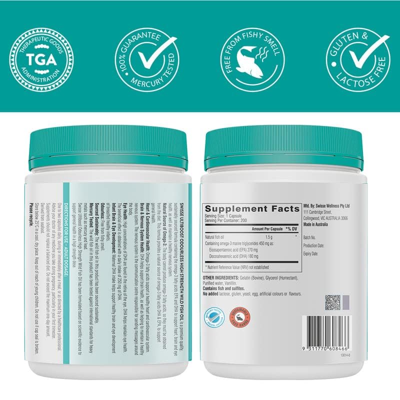 Swisse Ultiboost Odourless High Strength Wild Fish Oil | 1500mg Omega 3 | Heart | Brain and Joints