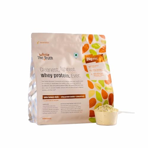 The Whole Truth Whey Protein | Isolate and Concentrate | 24g Protein | 4.7g BCAA | No Artificial Flavour | Pista Badaam